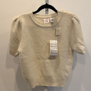Vintage Rinzi Cream Sweater Button Detail Crew Neck Women Size L Puffy Sleeve